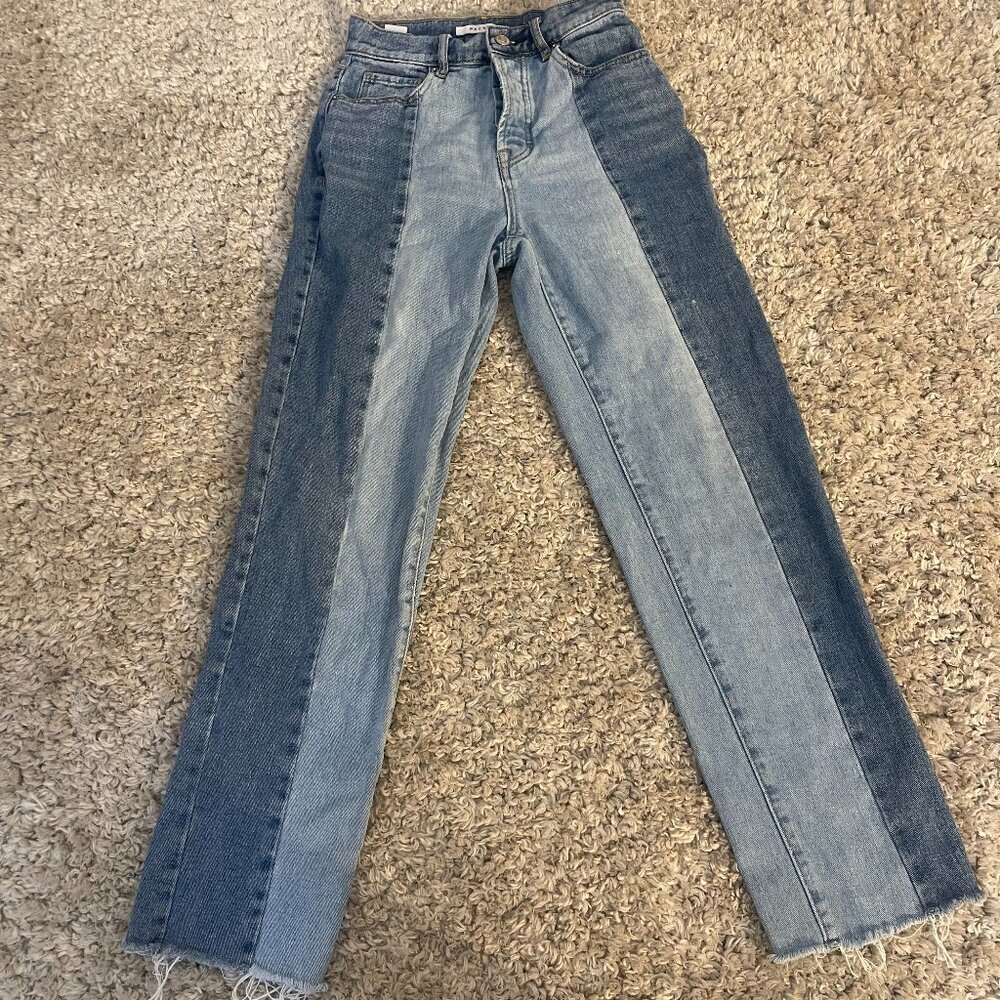 PacSun Two Tone High Rise Straight Jeans 23L Raw Hem
